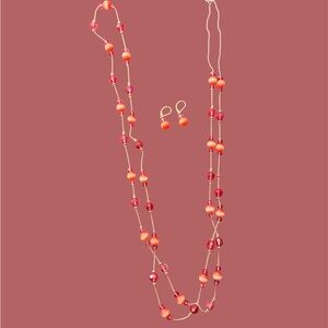 Elegant Coral Beaded Necklace and Earring Set